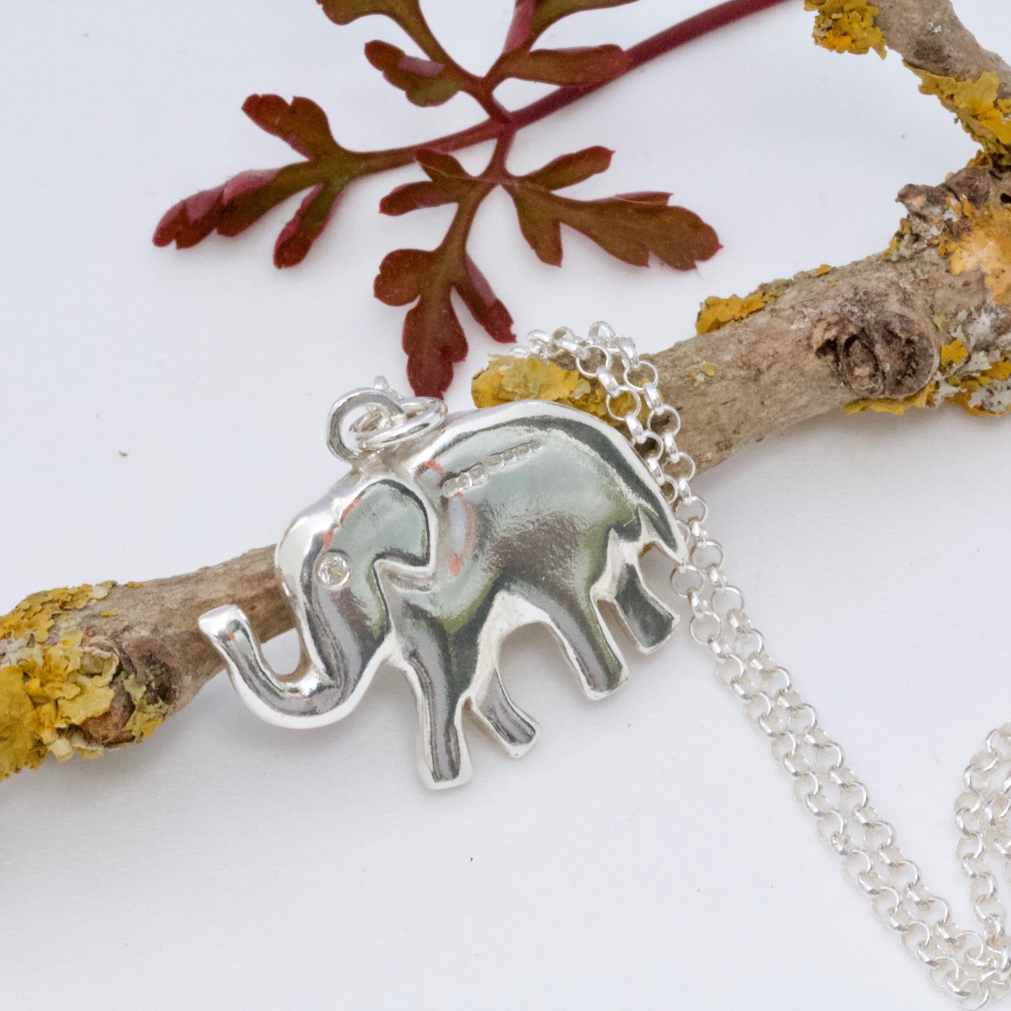 Lucky Silver Elephant Necklace, Trunk Up