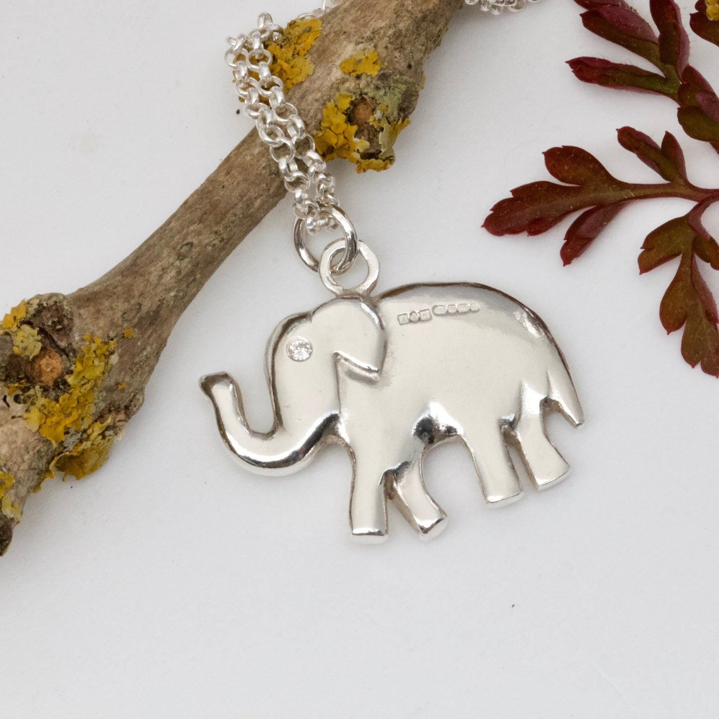 Lucky Silver Elephant Necklace, Trunk Up