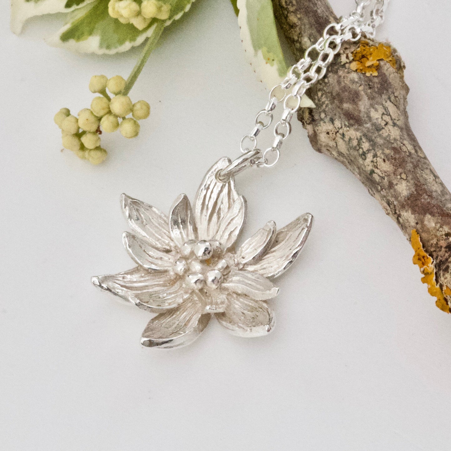 Lotus Flower Necklace, Sterling Silver, Yoga Jewellery