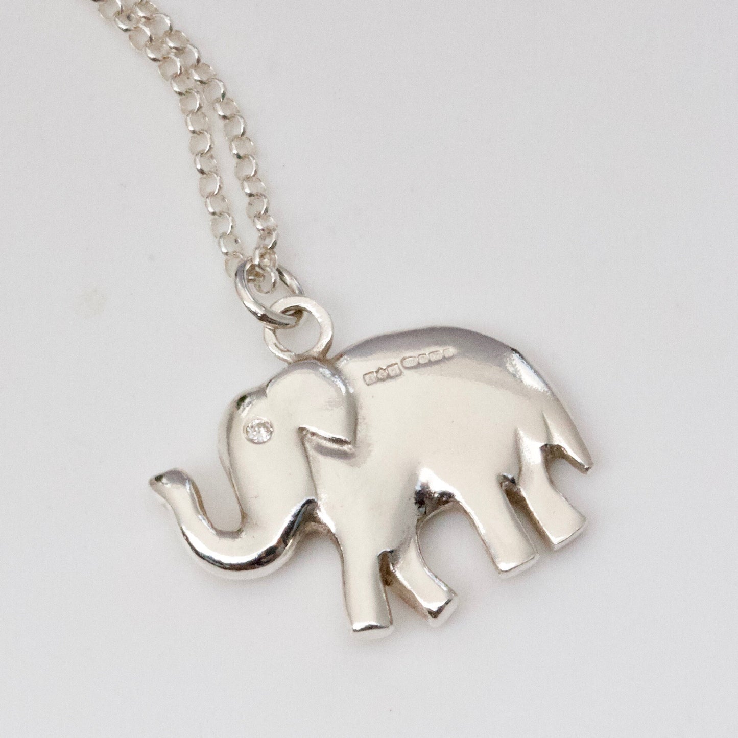 Lucky Silver Elephant Necklace, Trunk Up