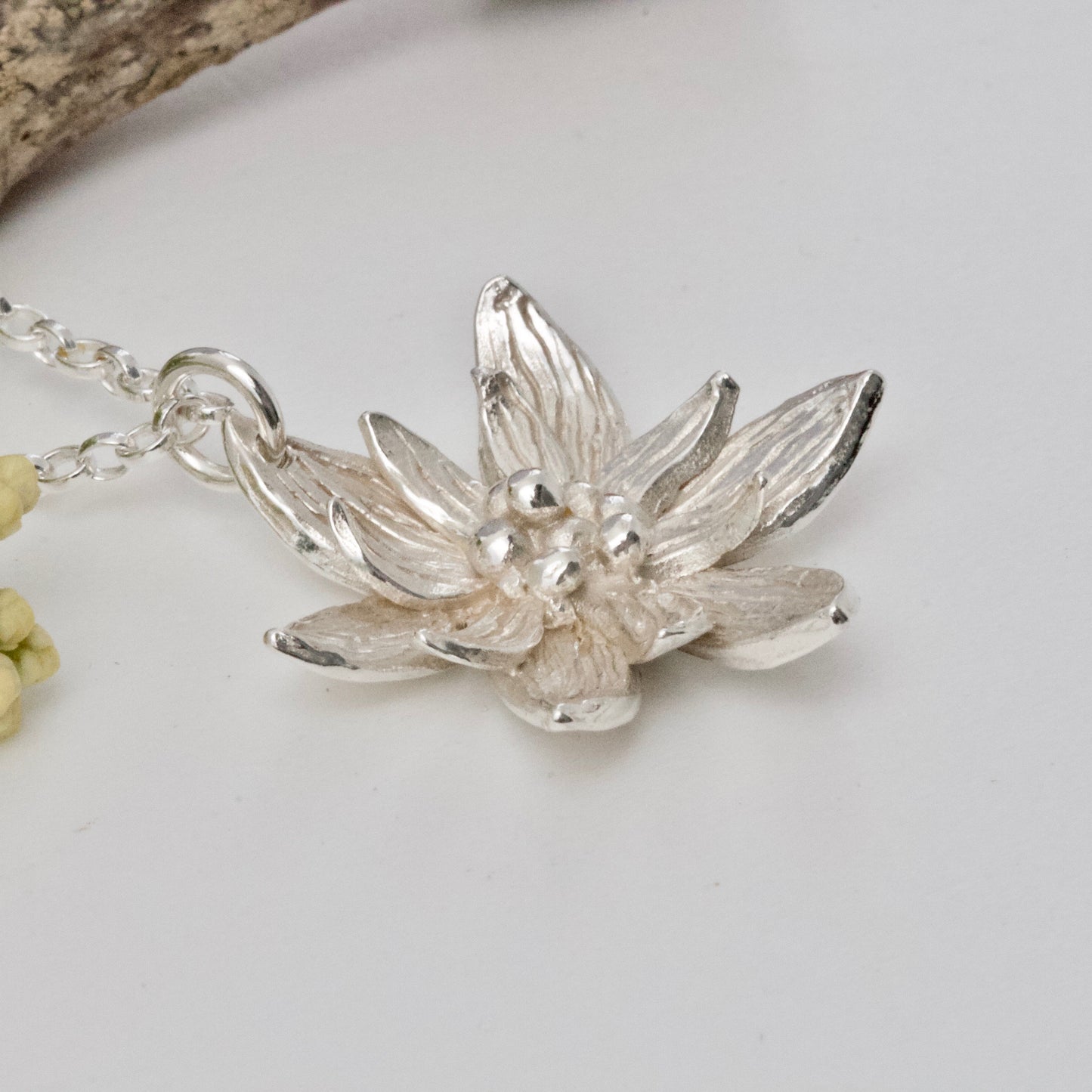 Lotus Flower Necklace, Sterling Silver, Yoga Jewellery