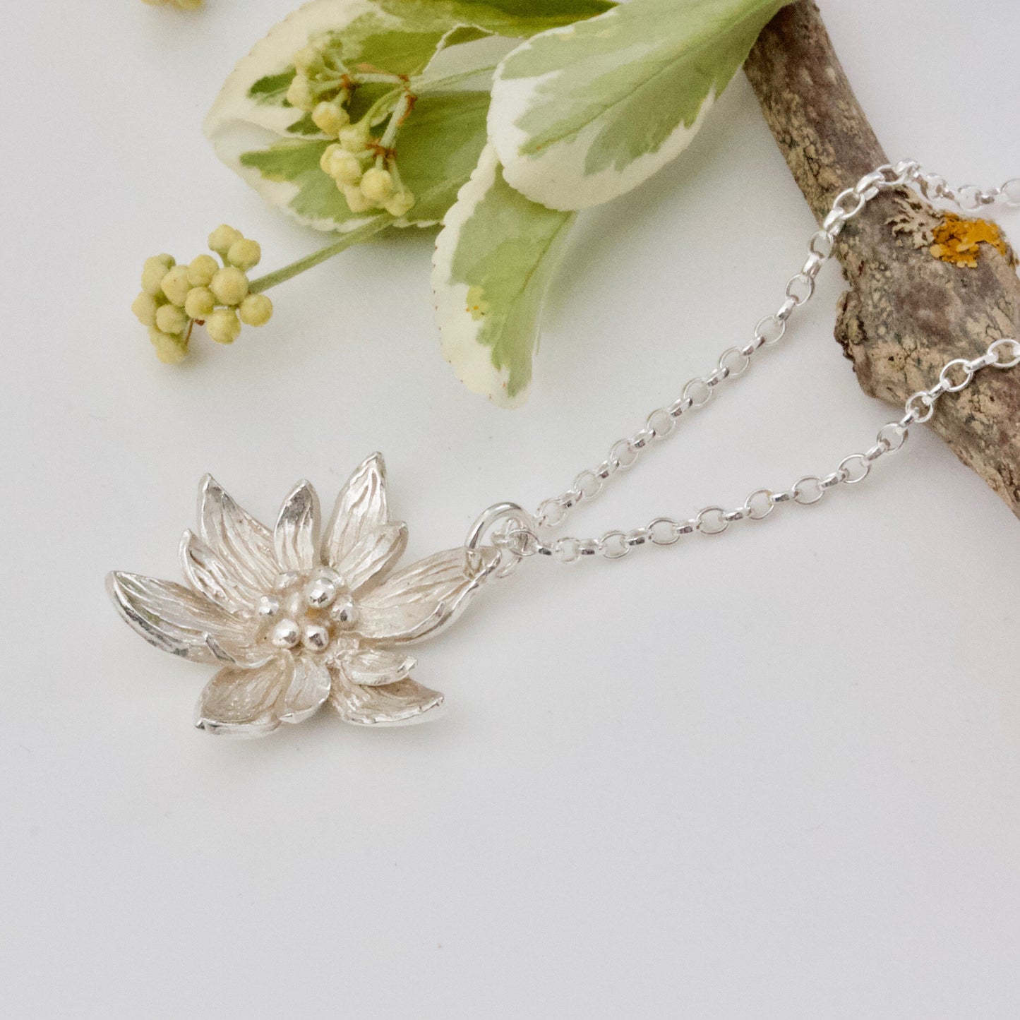 Lotus Flower Necklace, Sterling Silver, Yoga Jewellery