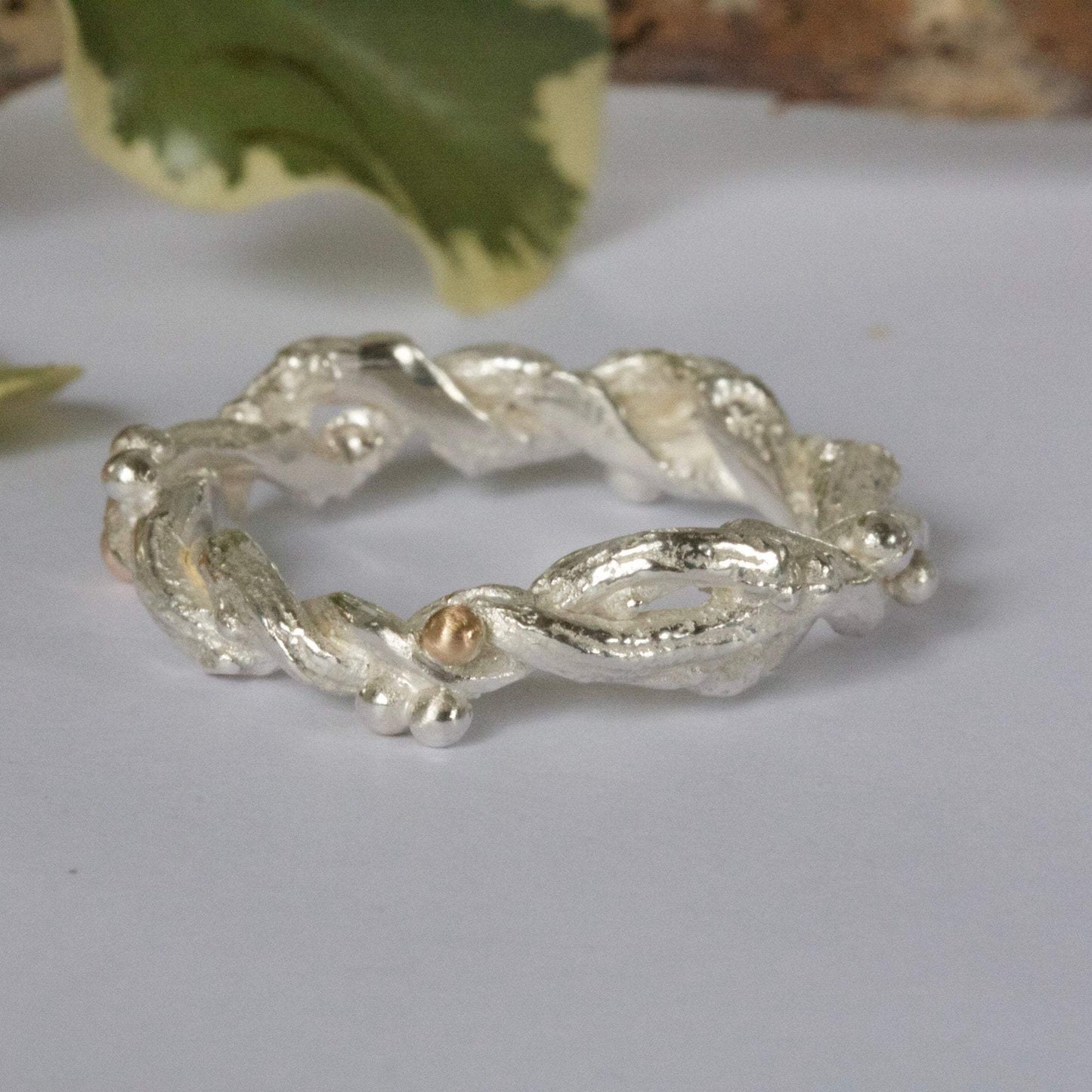 Organic Silver Band Ring-Entwined Forest Twig Ring-Alternative Wedding Ring