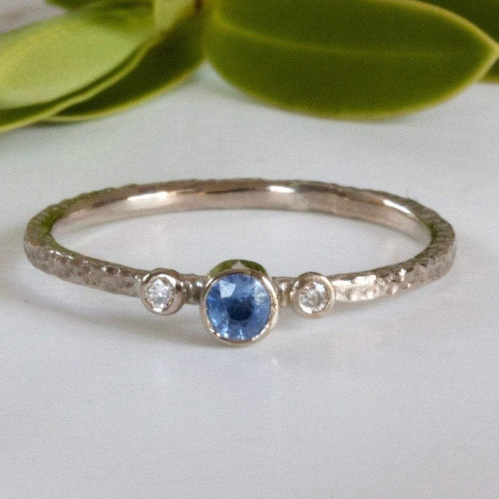 Dainty Diamond and Sapphire 18ct White Gold Trilogy Engagement Ring