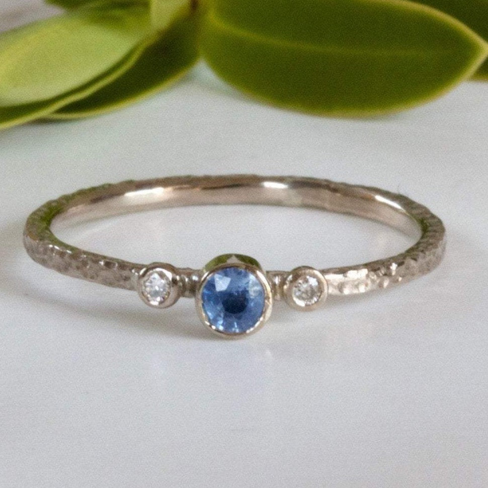 Dainty Diamond and Sapphire 18ct Gold Trilogy Engagement Ring
