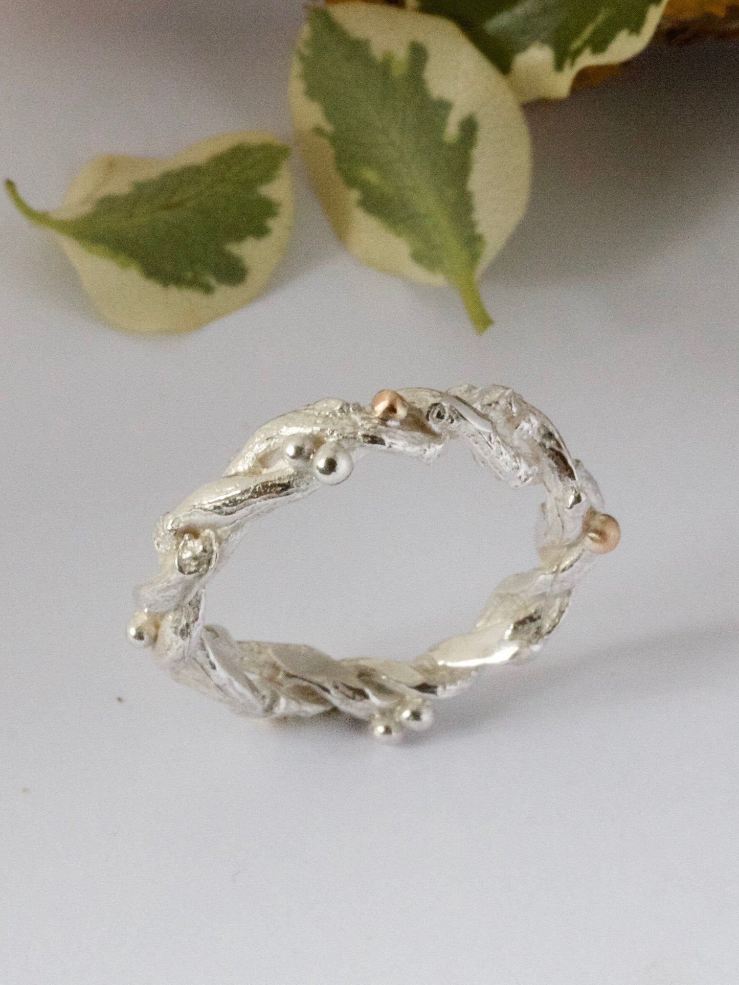 Organic Silver Band Ring-Entwined Forest Twig Ring-Alternative Wedding Ring