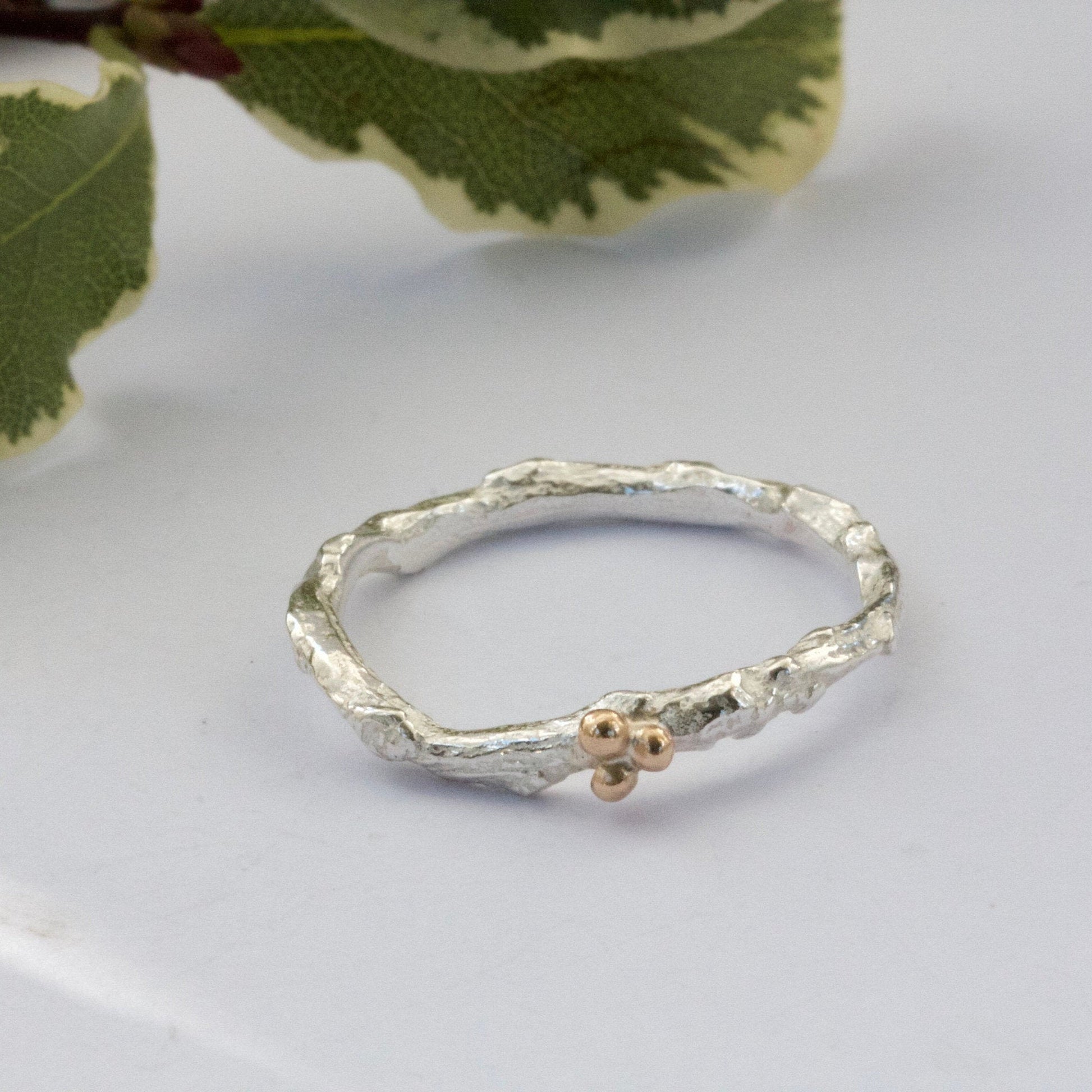 delicate organic silver and gold twig ring