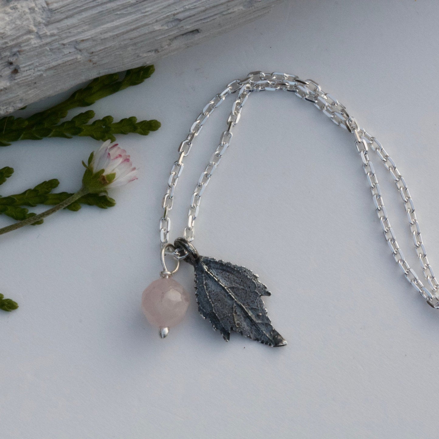 Personalised Leaf Necklace-Oxidised Silver Leaf Necklace-Monogram Pendant