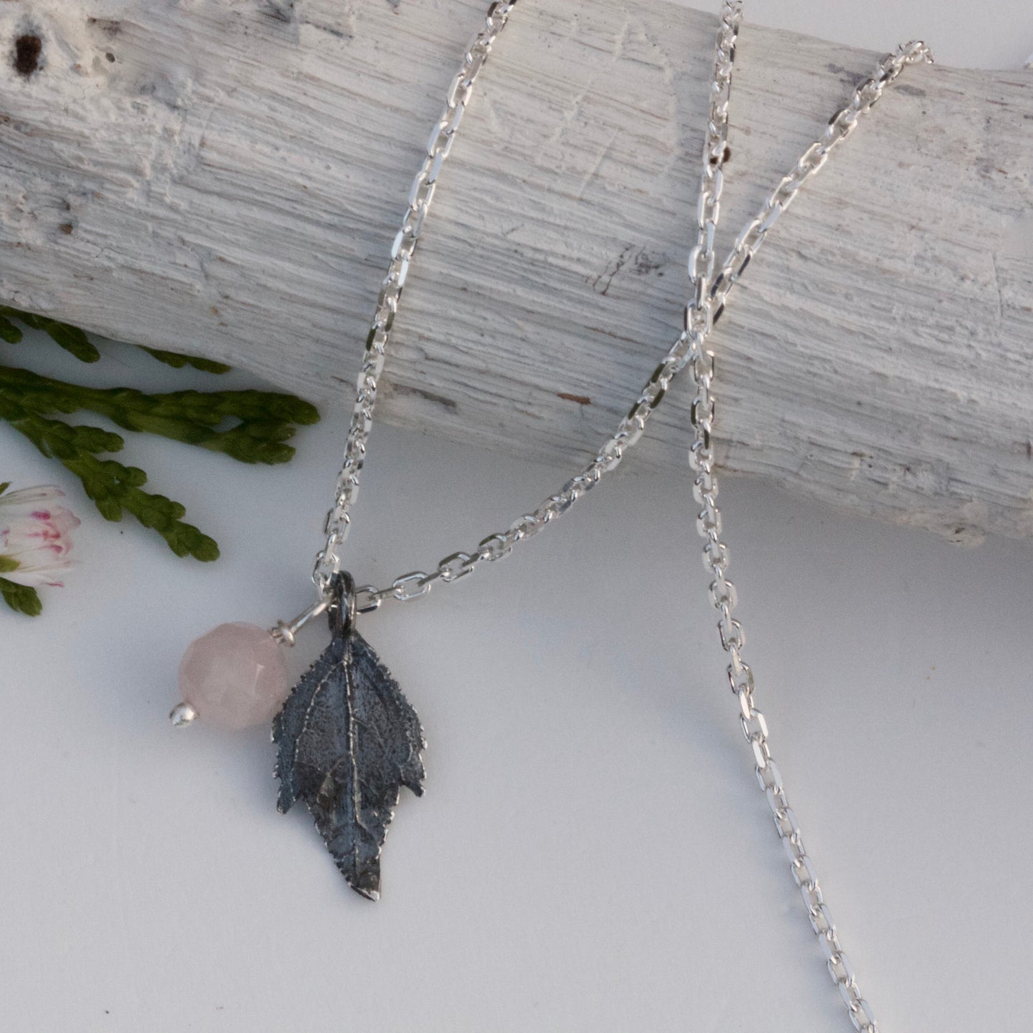 Personalised Leaf Necklace-Oxidised Silver Leaf Necklace-Monogram Pendant