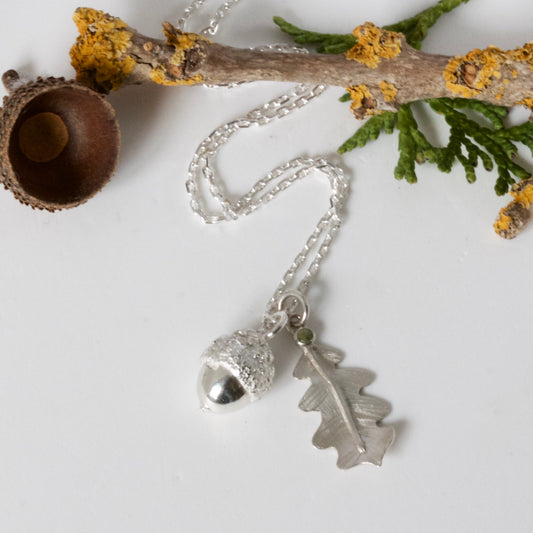 sterling silver acorn and oak leaf necklace