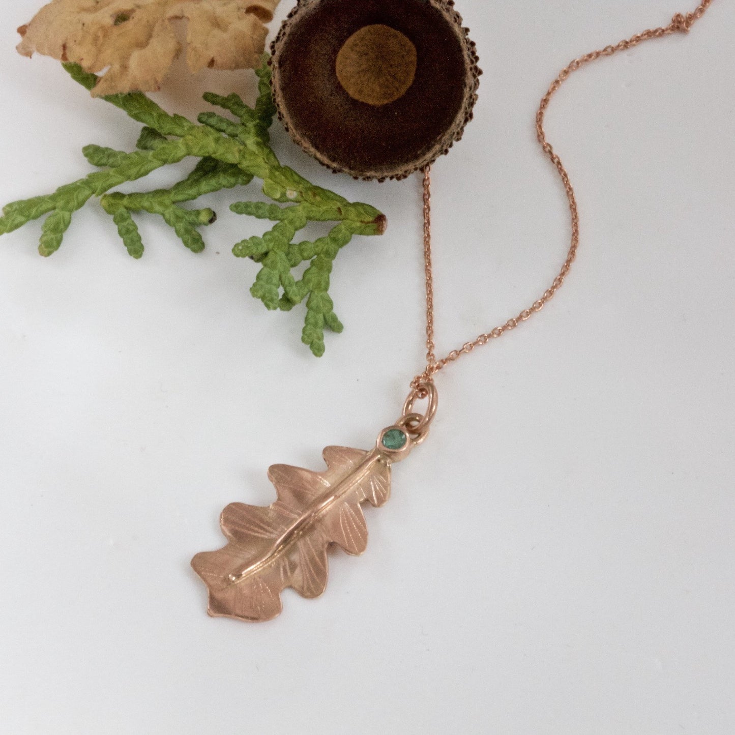 red gold leaf pendant