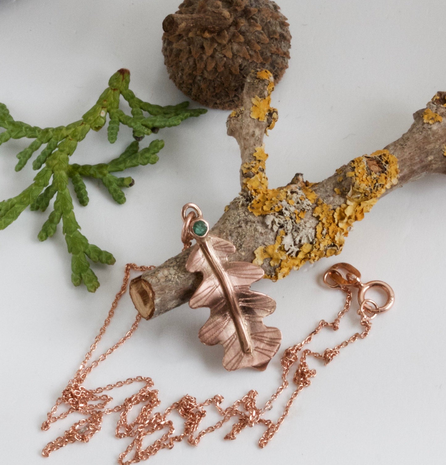 rose gold oak leaf necklace