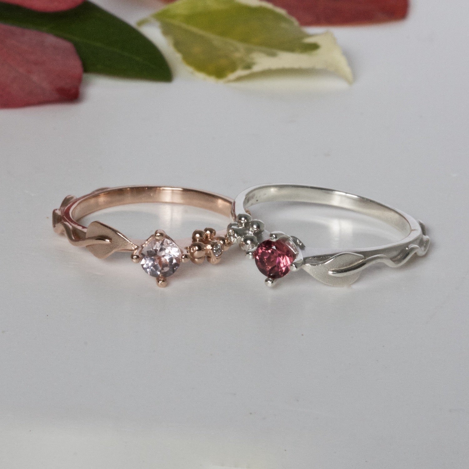 leaf and berry nature inspired rings