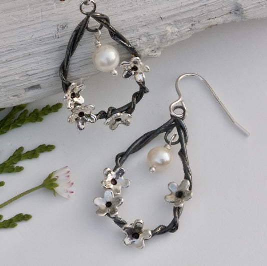 silver woodland flower earrings