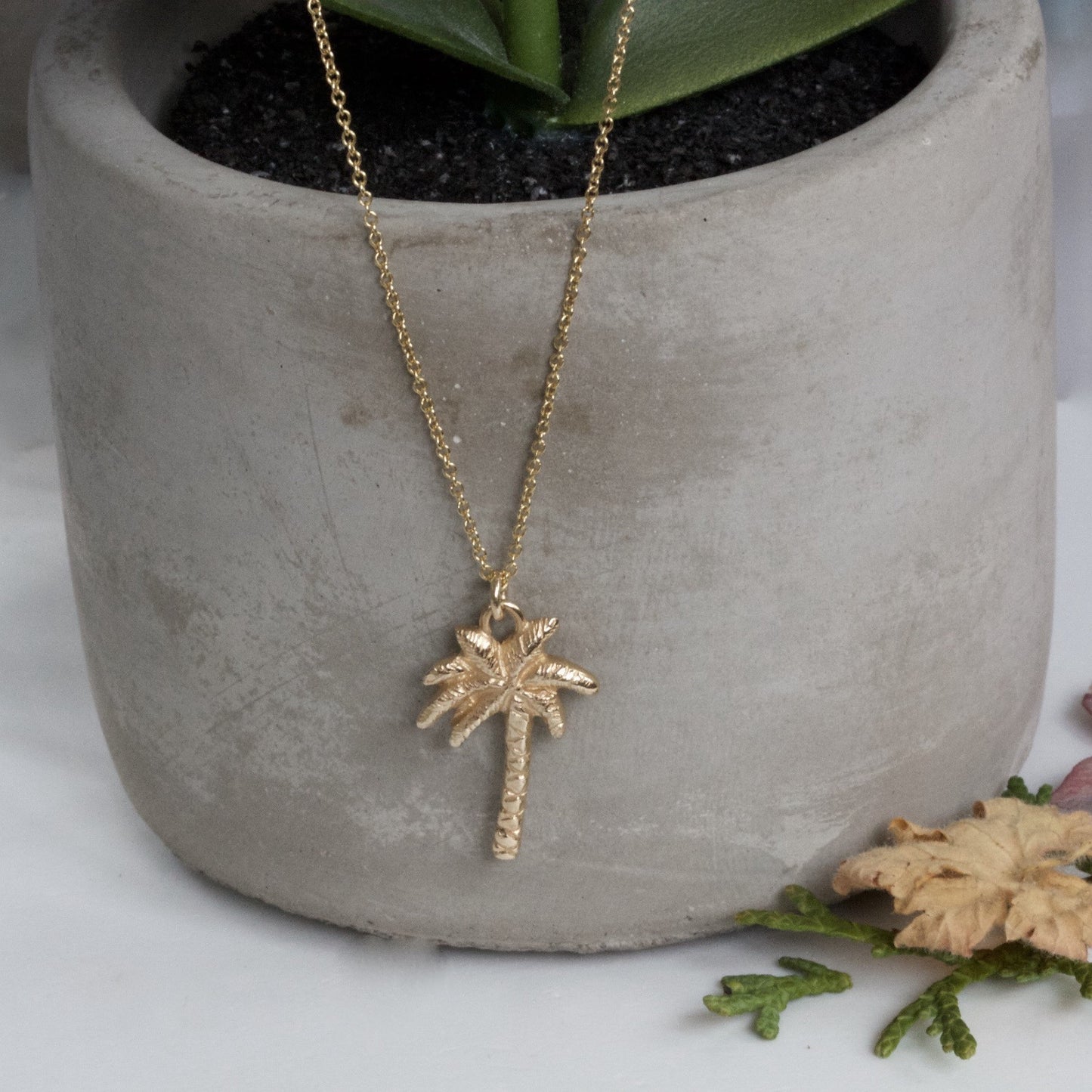 Solid 9ct Gold Palm Tree Necklace, Gold Palm Tree Pendant on a chain