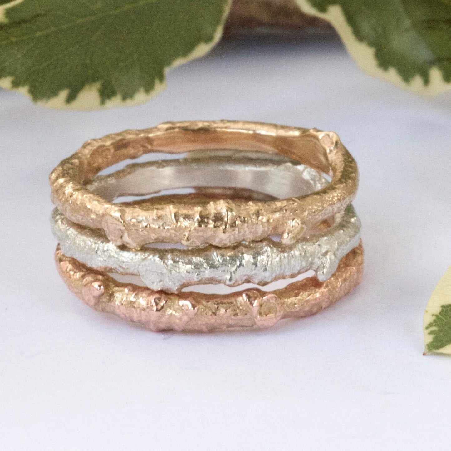 Solid Gold Plain Twig Ring, 9ct Gold Organic Wedding Band