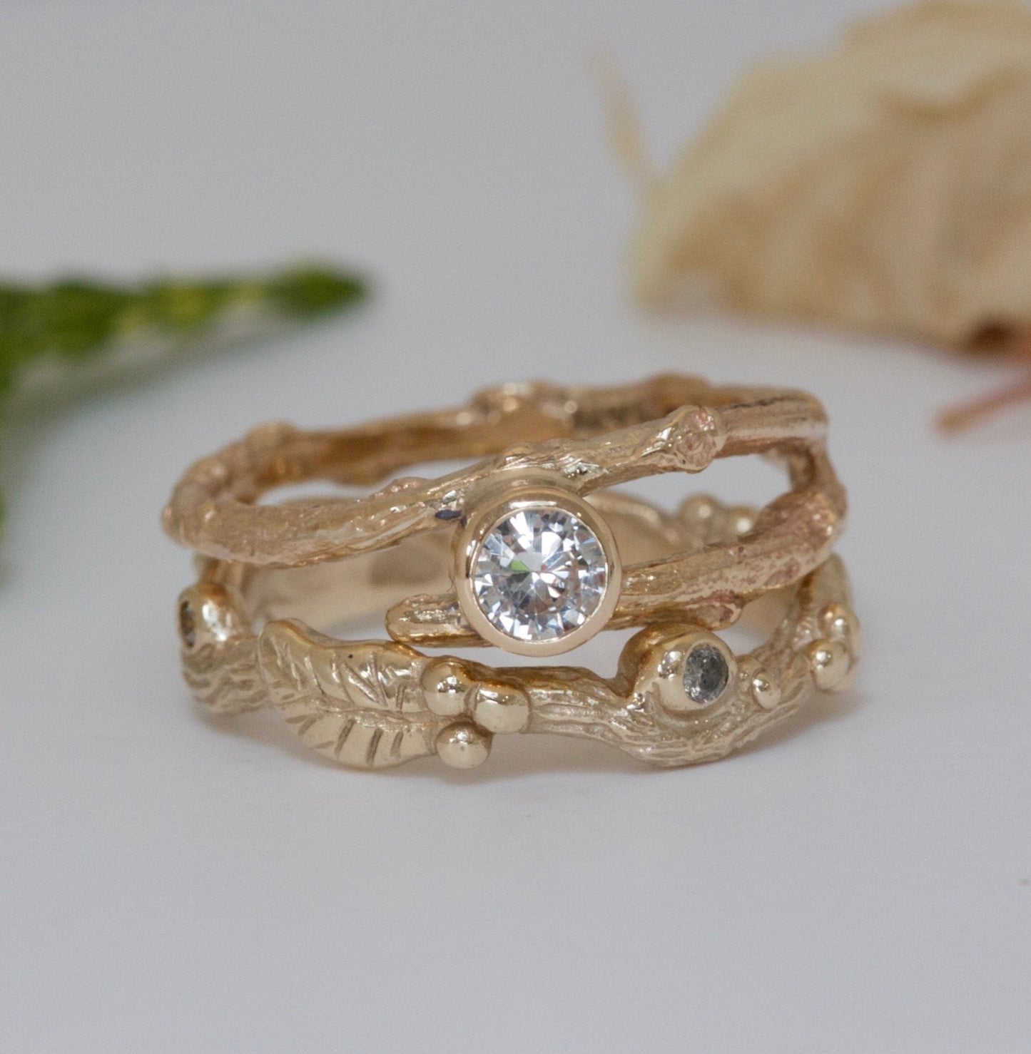 9ct Gold and Sapphire Woodland Twig Ring, September Birthstone, Unique Engagement Ring