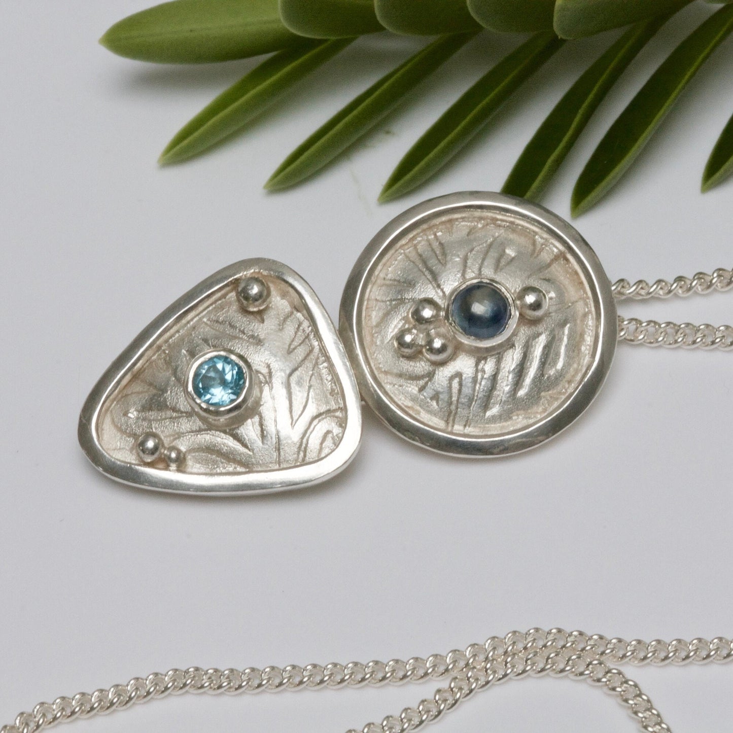 Silver Celtic Shield Necklace, Boudicca Warrior Necklace, Sapphire and Topaz Pendant