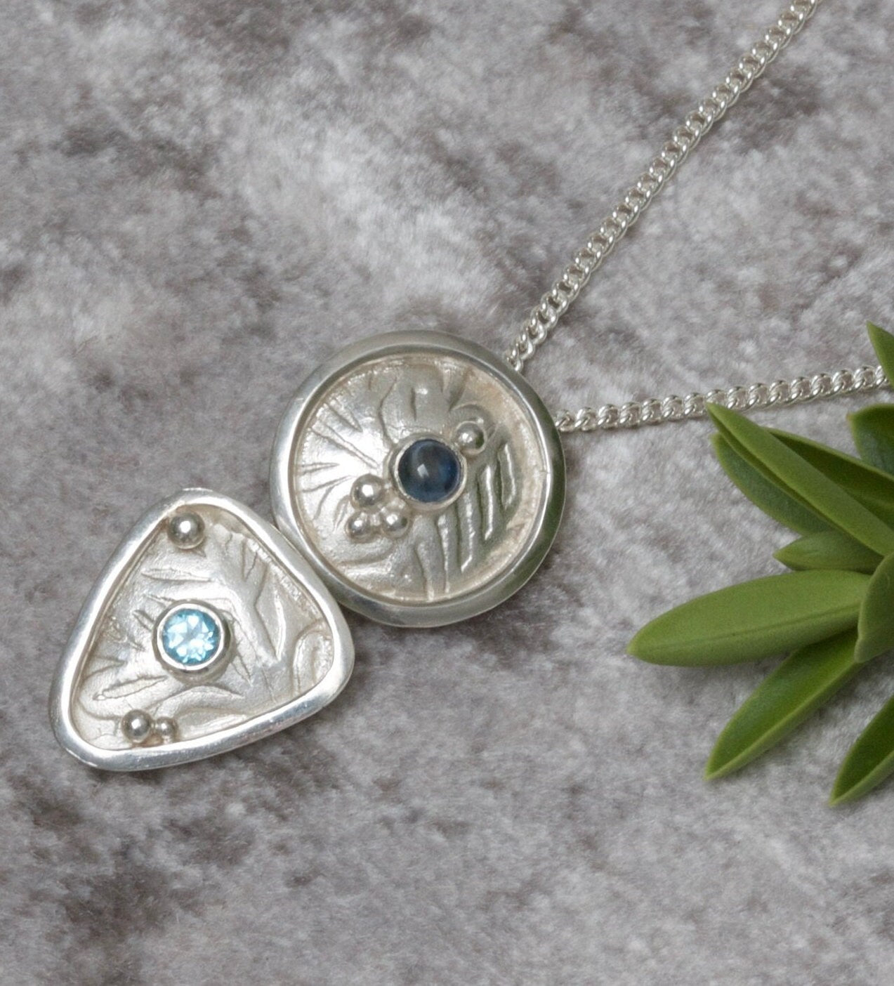 Silver Celtic Shield Necklace, Boudicca Warrior Necklace, Sapphire and Topaz Pendant