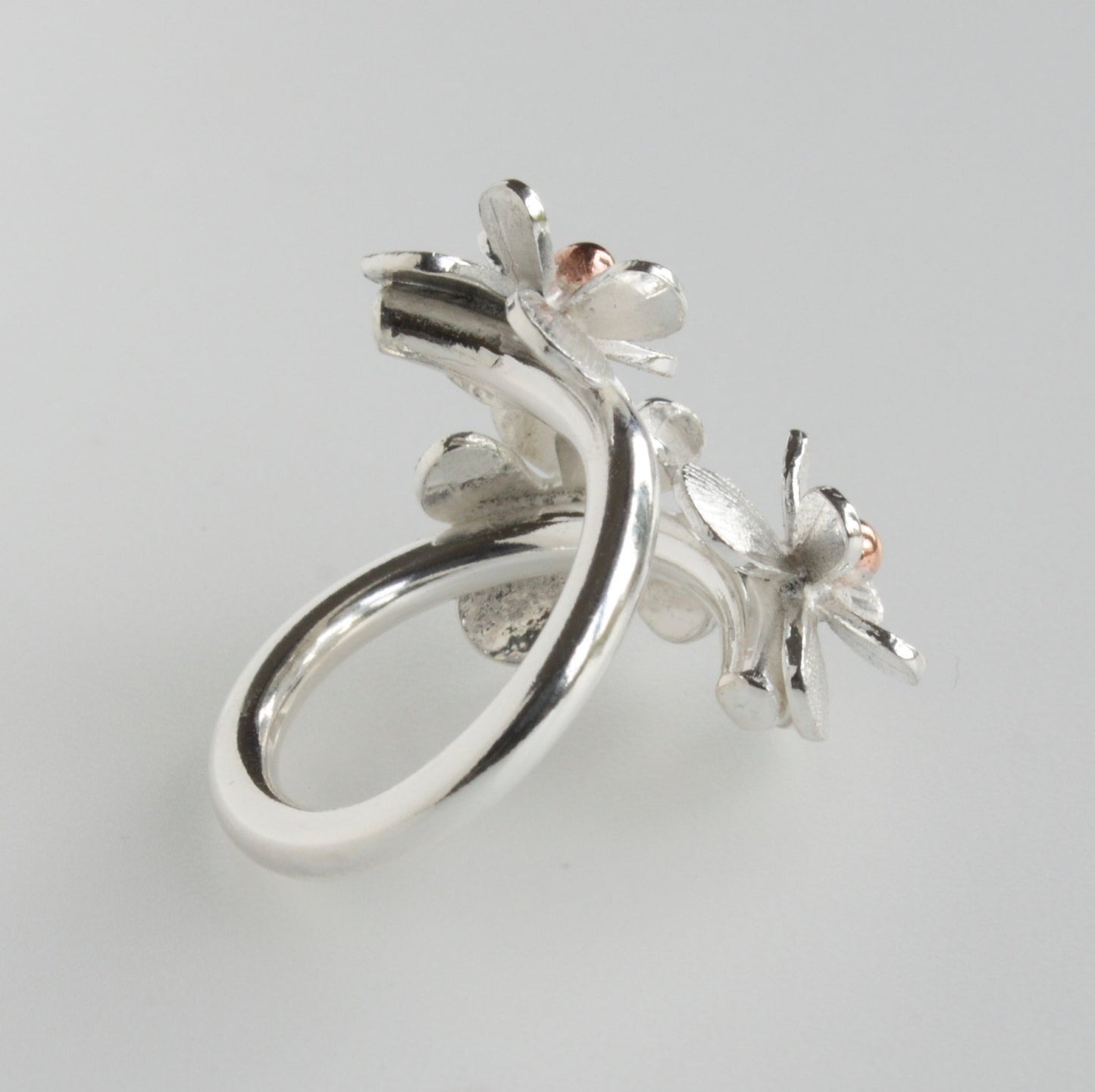 Handmade Adjustable Silver and Rose Gold Daisy Flower Ring-Floral-Botanical Ring