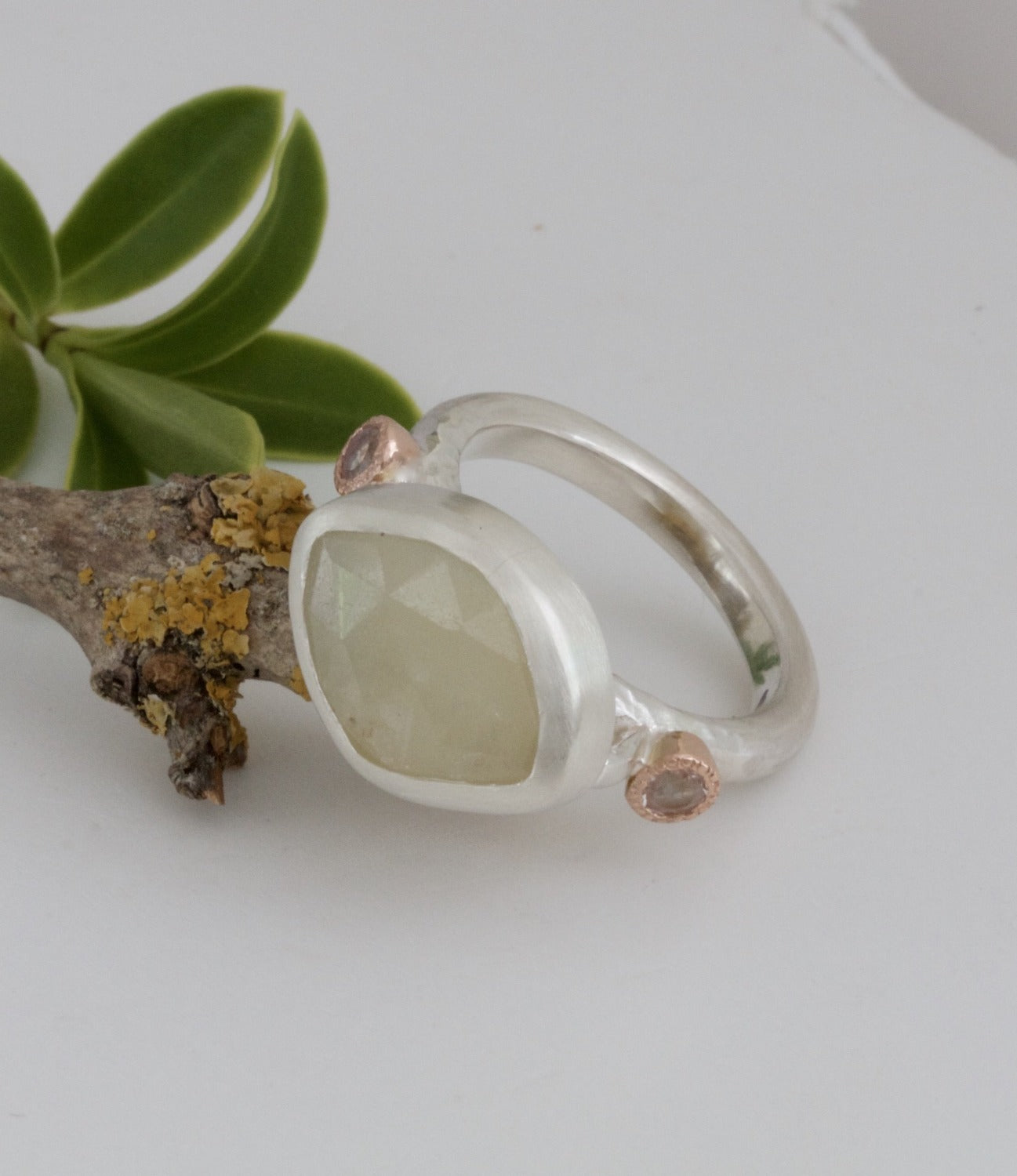 Chartreuse Rose Cut Sapphire Ring
