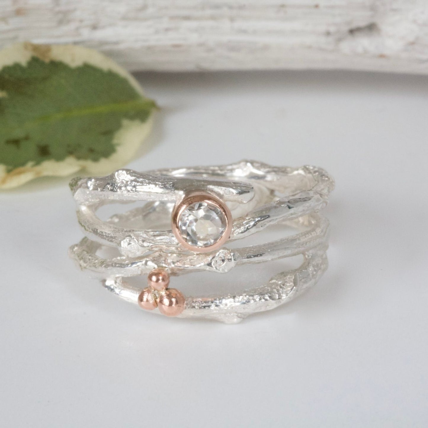 Silver and Rose Gold Woodland Twig Ring