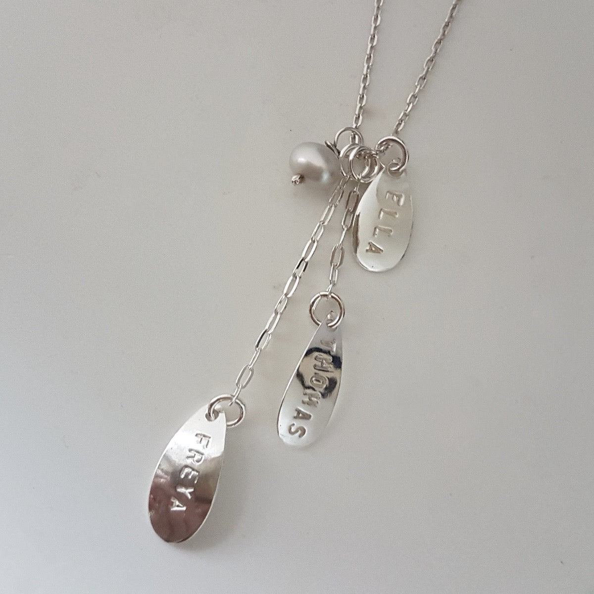 Silver Petal Family Name Necklace