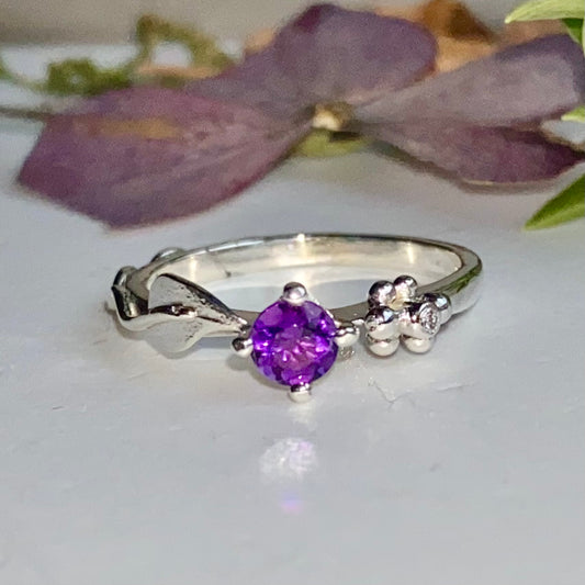 Ariel Silver Leaf Ring, Gemstone and Diamond Leaf Ring, Nature Inspired Ring