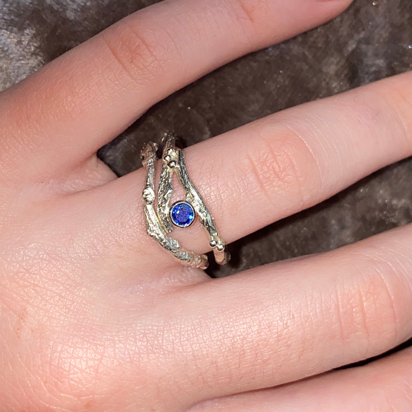 White Gold and Sapphire Twig Engagement Ring Set
