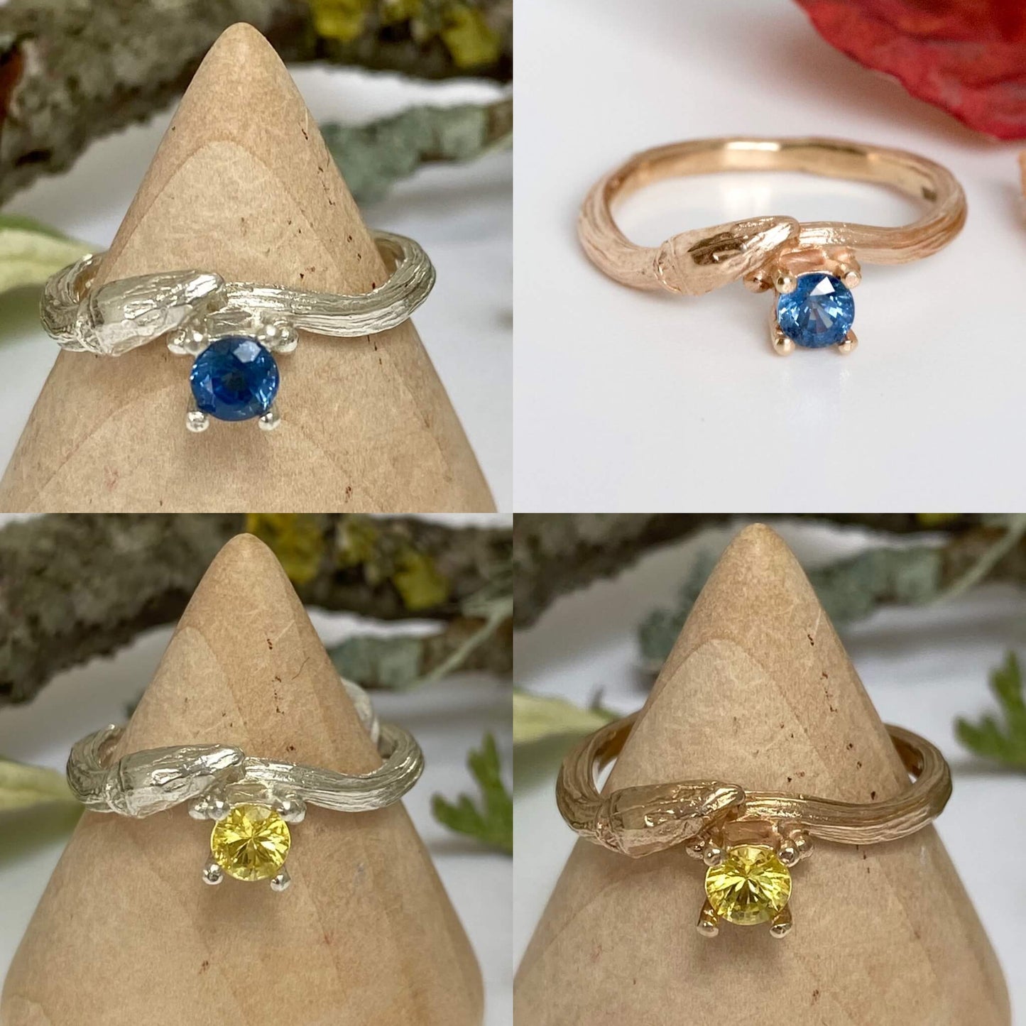 9ct Gold and Sapphire Willow Twig Ring, Nature Engagement Ring, September Birthstone Ring