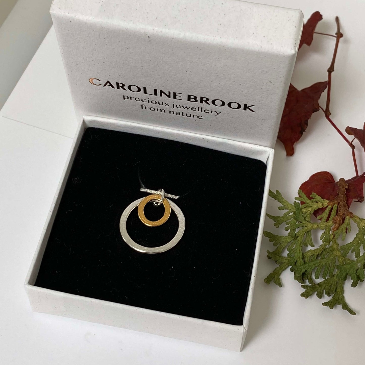Double Circle of Love Necklace, Silver and Gold Vermeil Hoop Necklace