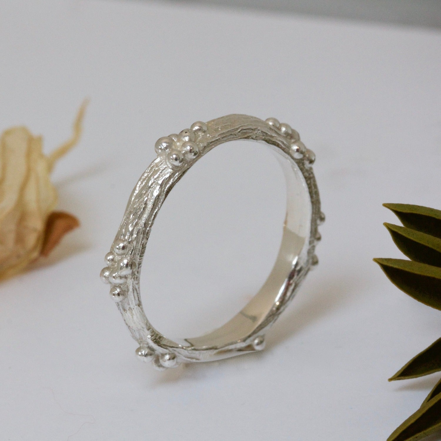 silver twig and berry ring