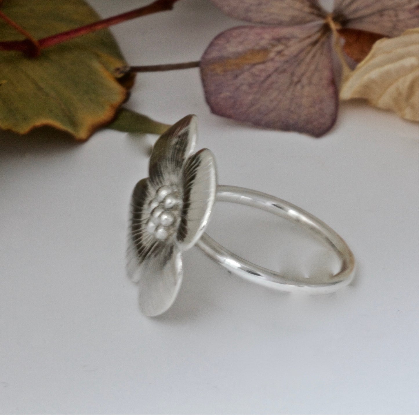 Silver Four Petal Flower Ring