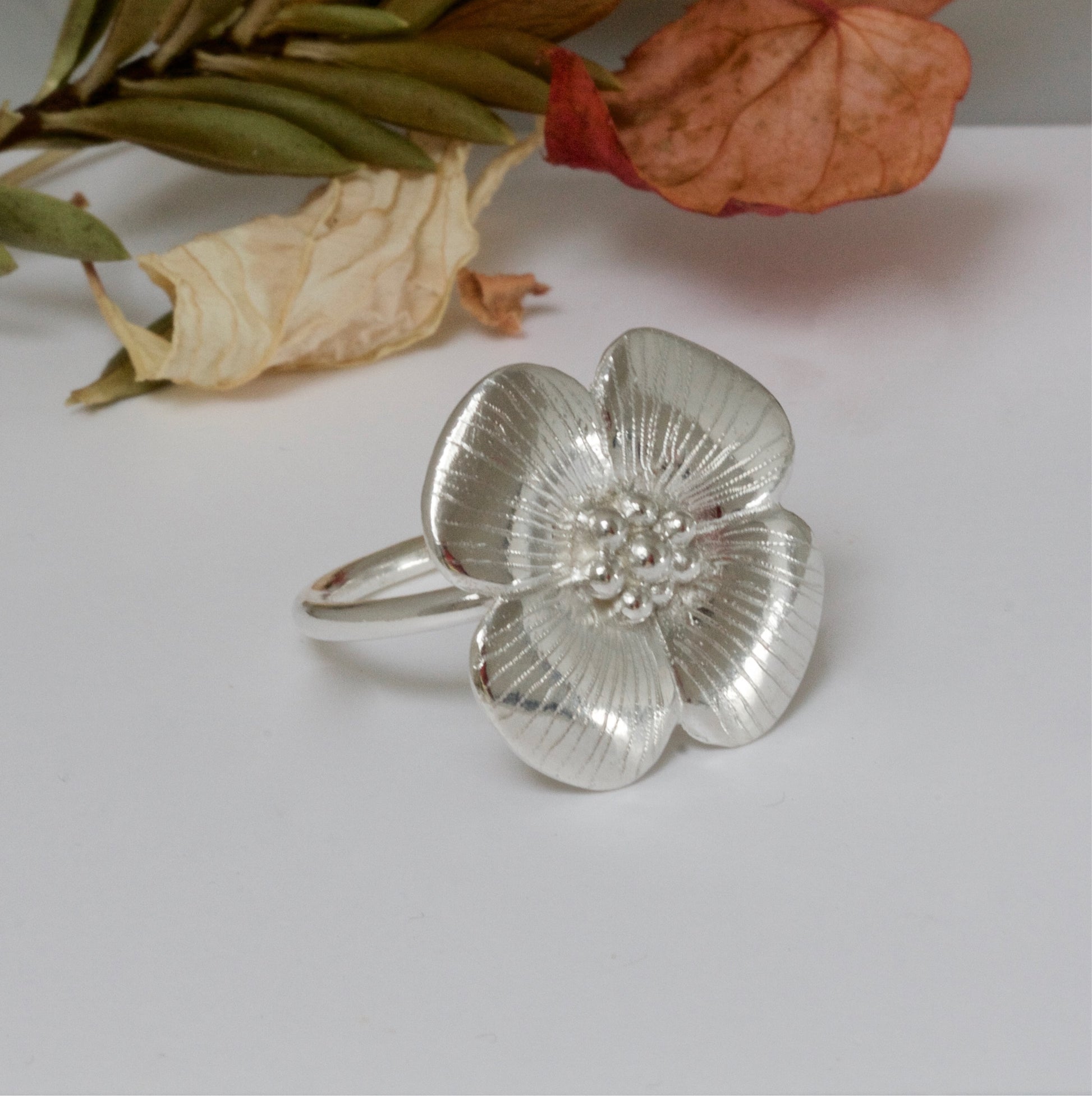 silver flower ring