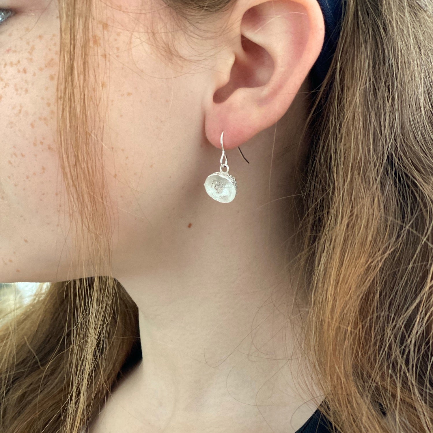 silver acorn cup earrings