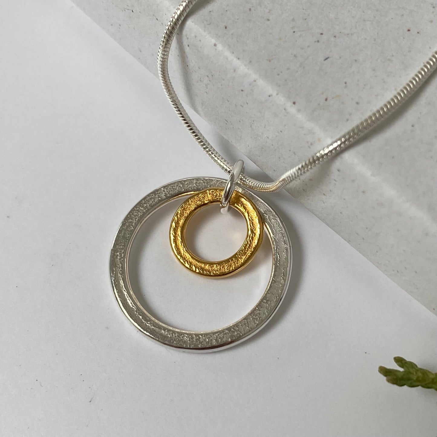 Double Circle of Love Necklace, Silver and Gold Vermeil Hoop Necklace