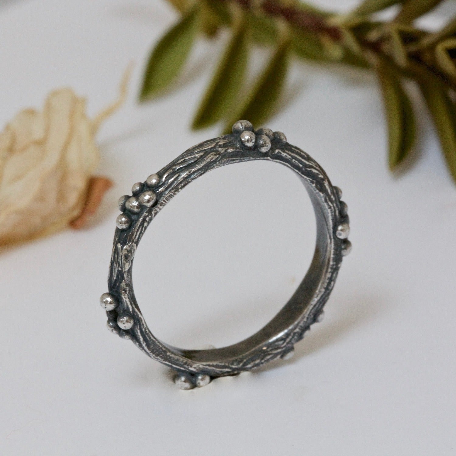 rustic black silver ring