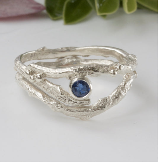 White Gold and Sapphire Twig Engagement Ring Set