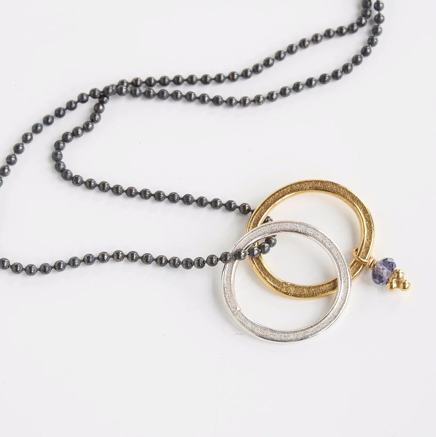 Gold Vermeil Hoop Necklace on Oxidised Chain