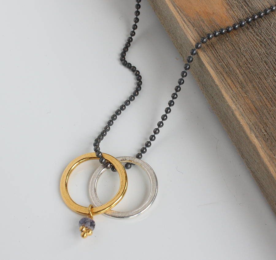 Gold Vermeil Hoop Necklace on Oxidised Chain