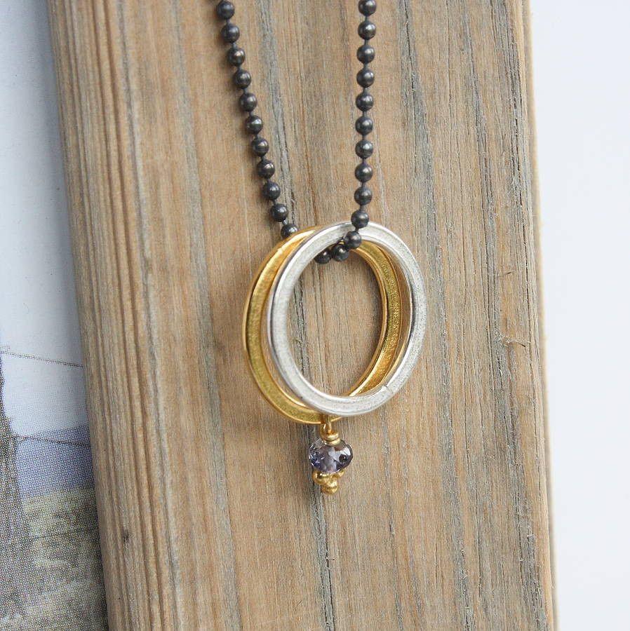 Gold Vermeil Hoop Necklace on Oxidised Chain